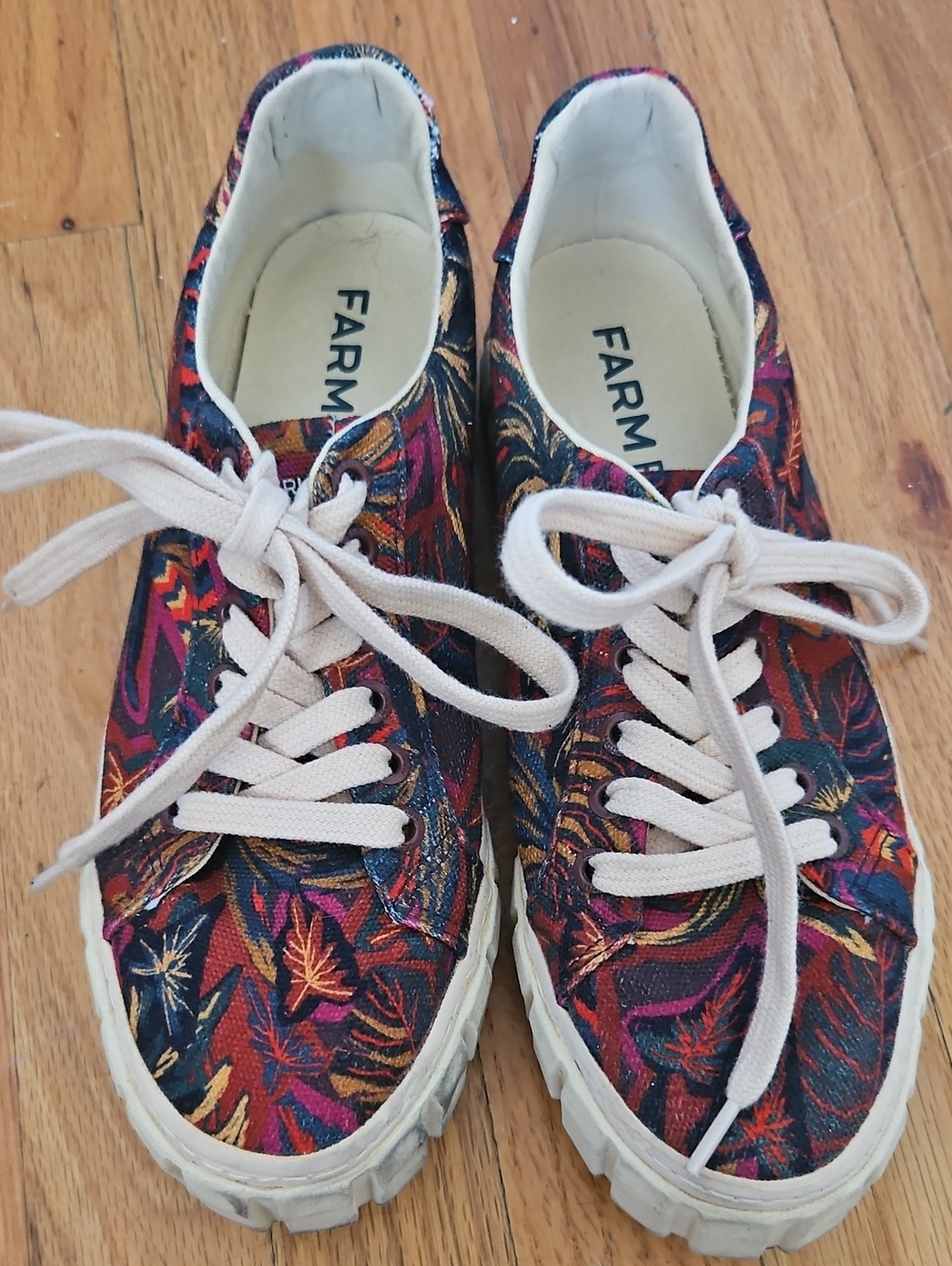 FARM Rio Multicolor Leaf-Print Canvas Sneakers with Cream Laces